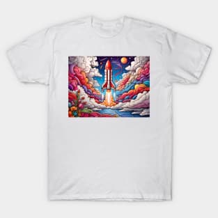 Rocketing through Cloudscapes: A Coloring Spectacle (142) T-Shirt